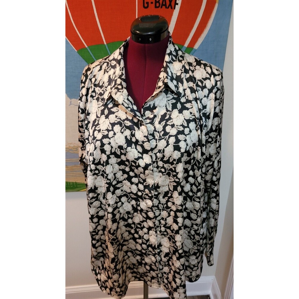 H&M Black Floral Long Sleeve Blouse Top Women’s Size XXL Dark Academia